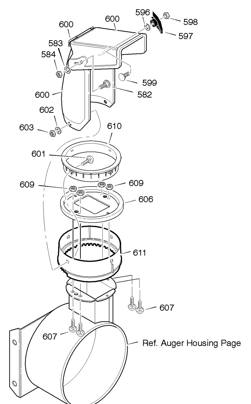 Discharge Chute Diagram and Parts List for C950-52409-0 2004 Briggs and Stratton Snow Blower